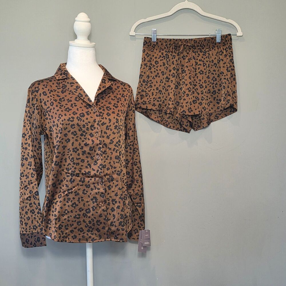 NWT Auden Pajama Set XS Leopard Print Sleep Lounge Resort Spa